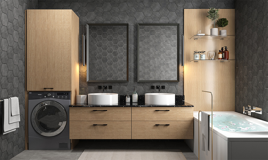 Hexagonal bathroom wall tiles