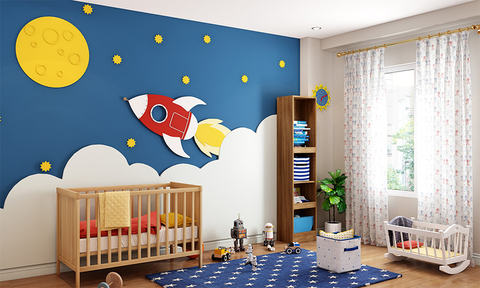 Space theme beautiful nursery wallpaper