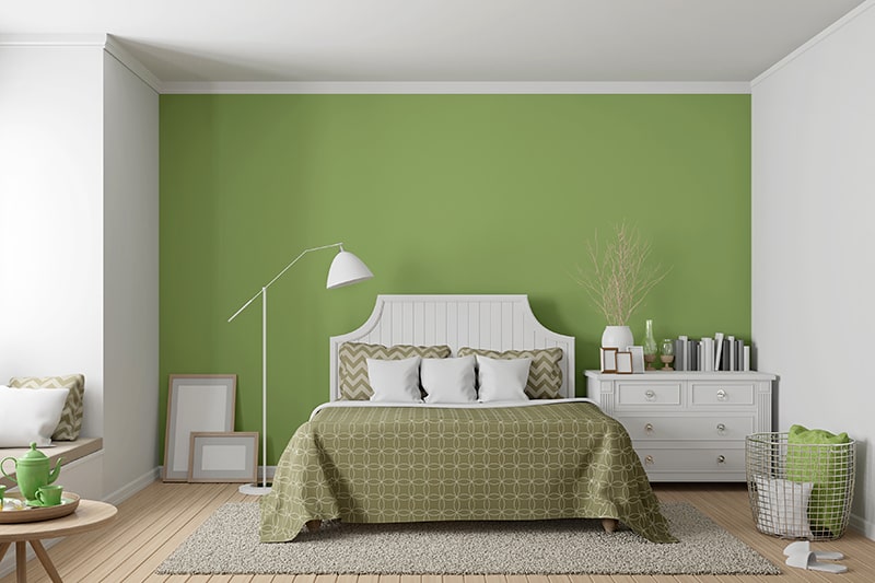 Bedroom interior wall paint colors with green, it will give organic and natural look for your bedroom