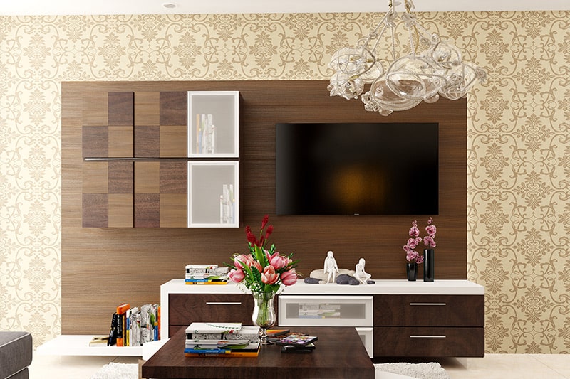 Contemporary wooden showcase designs for living room grants a modish look