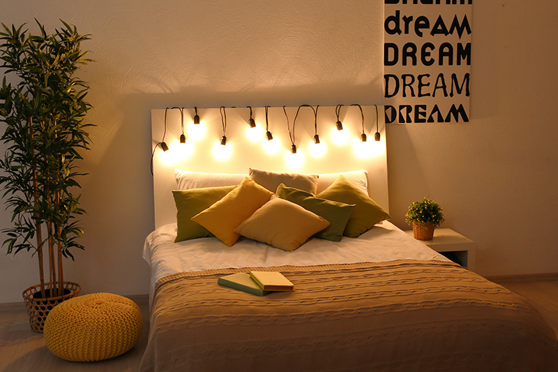 Homemade bedroom wall decoration ideas for bedroom where Fairy lights are a great option for bedroom wall decoration 