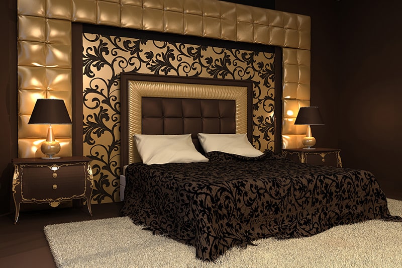 Indian bedroom designs with stunning copper or gold backdrops to flame your bedroom design in india