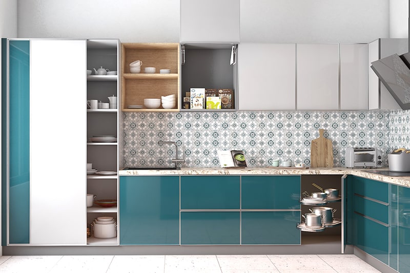 Kitchen cupboards designs with sliding door to store large pots, pans and more