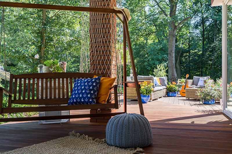 Outdoor garden design with a swing for a gentle to sleep