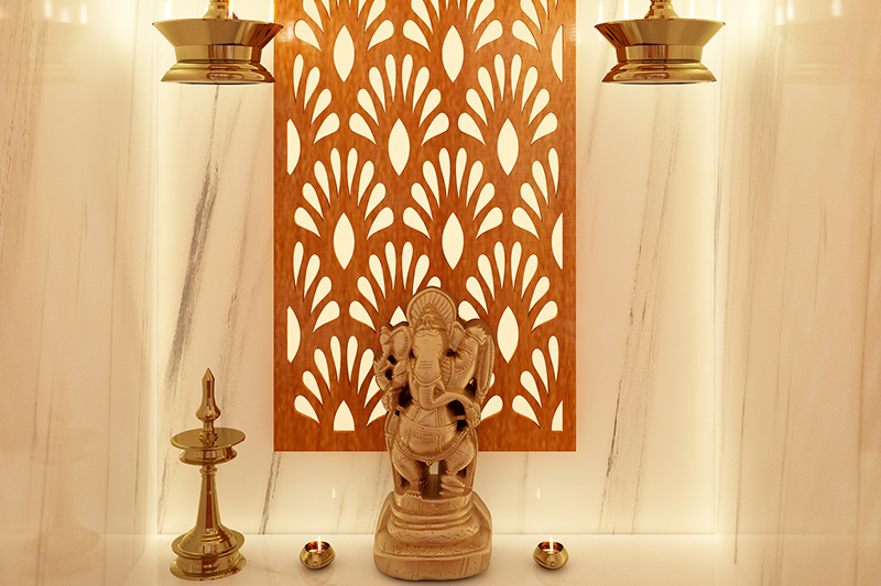 Pooja room vastu direction for your home with a metal made ganesha for vastu pooja