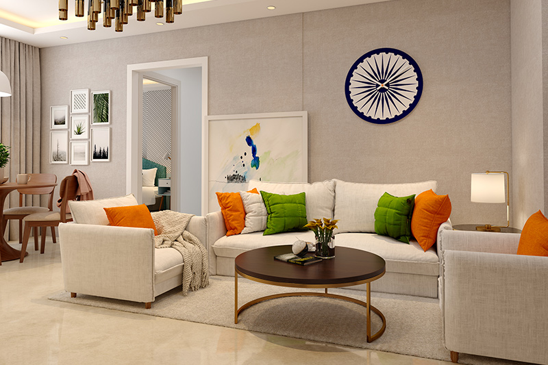 Republic day decor with ashoka chakra clock element on wall