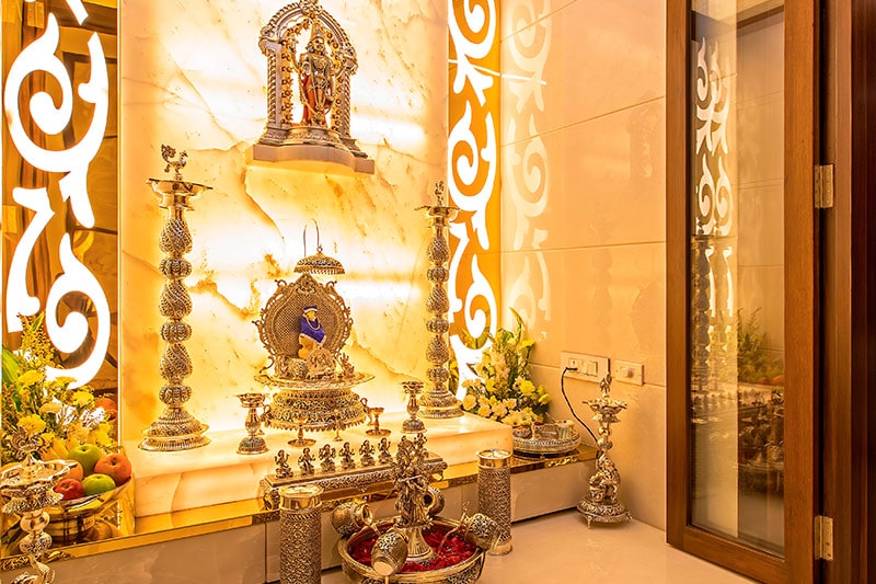 According to vastu for home plan, pooja room should be placed in the east or north-east zone