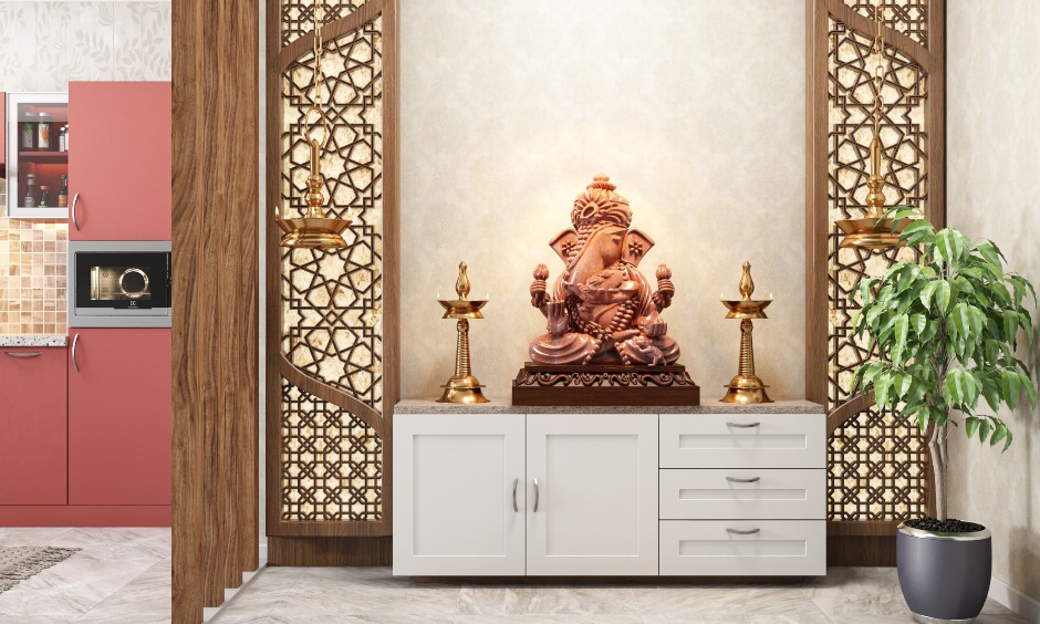 Vastu ganesha entrance with a seperate room for lord ganesha with a rustic feel of the moorti of vaastu ganesha pictures