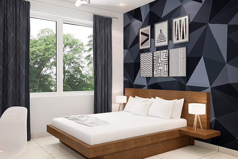 Wallpaper bedroom design with a large scale 3d effect abstract designed for stunning look for wallpaper design for bedroom