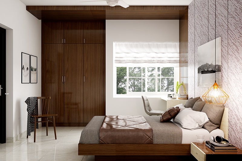 Fitted wardrobe door design looks natural and well-blended into the bedroom interiors