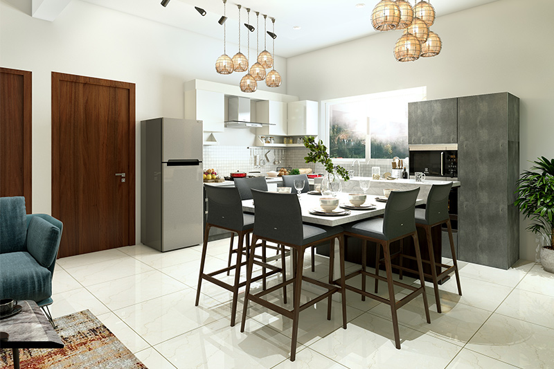 Kitchen & dining that combines the kitchen with dining room with full of possibilities