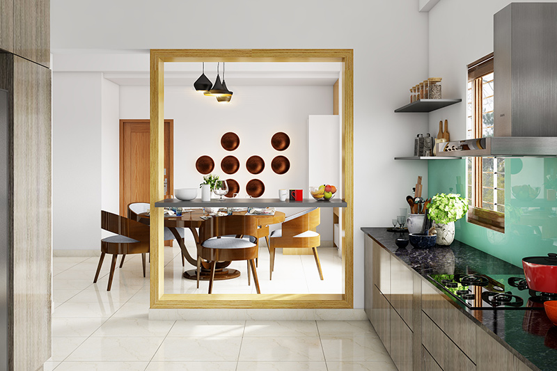 Kitchen dining room where an open kitchen with dining area affords you a great ease of movement