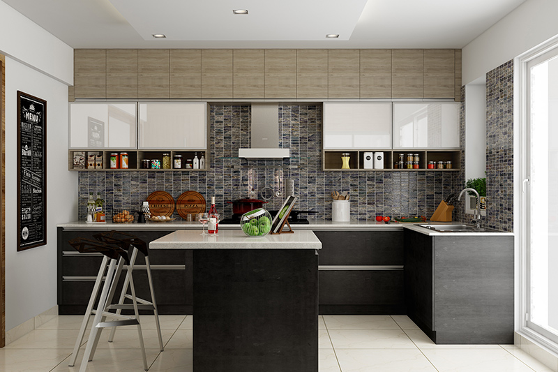 Modern white kitchen design indian where white cabinets and marble countertops bring light into the modern kitchen room