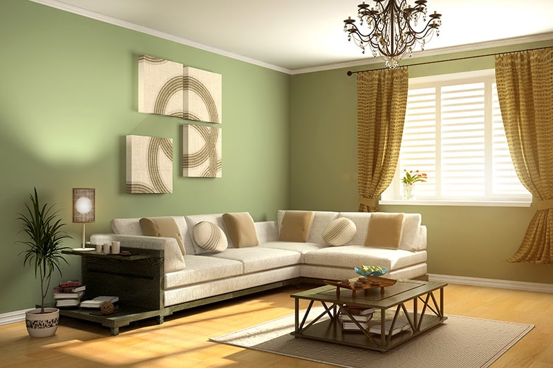 Warm wild shade for a green living room gives a warm as well as welcoming