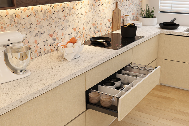 White quartz countertops where manufacturing ensures uniformity in the slabs