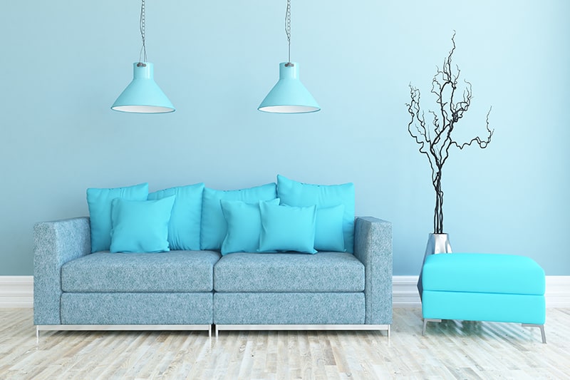 A cool icy blue living room colors adds crispness of chilly winters