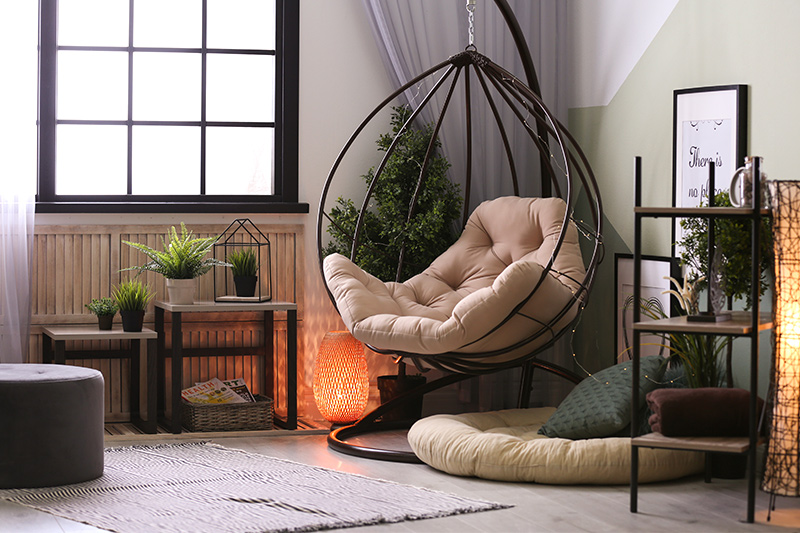 Corner decoration items hanging chair is a perfect blend of fresh and cosy