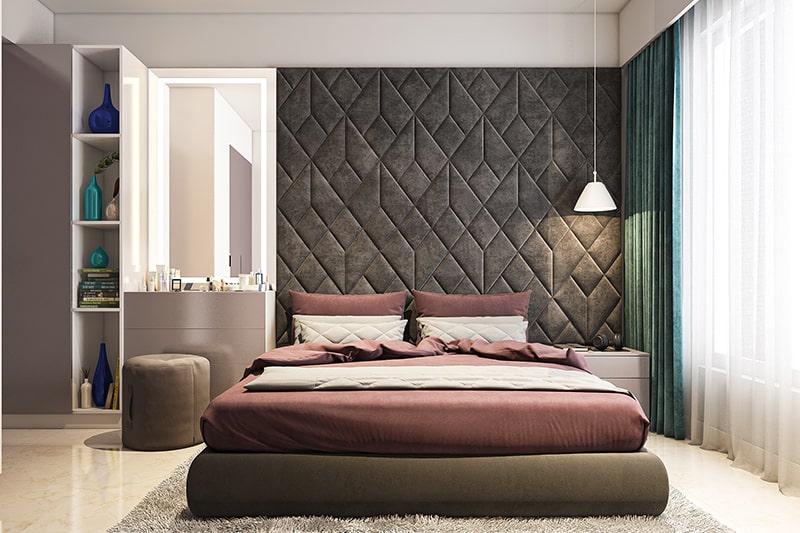 A floor to ceiling headboard for modern bedroom