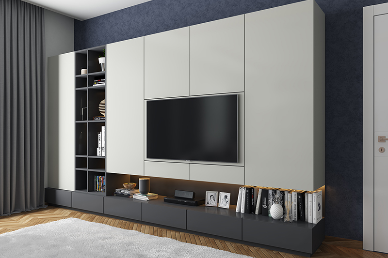 New home design trends go for minimal living room design and hide your Blu-ray discs, equipment and more behind your tv unite.