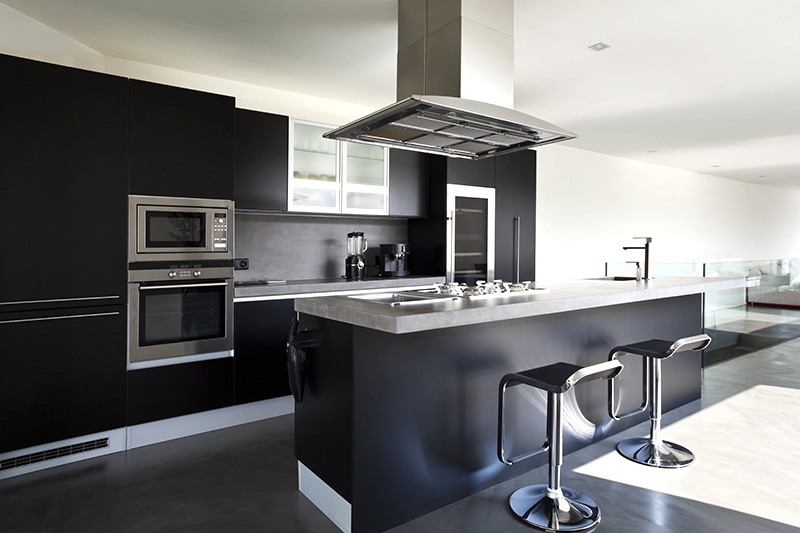 Minimalistic modern kitchen cabinets design black and white is a perfect combination.