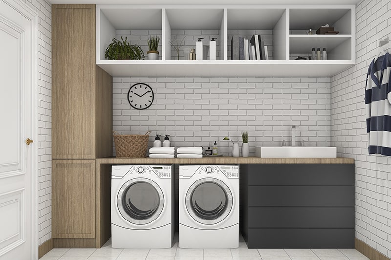 Laundry room with shelves for storage to keep showpieces or even tiny plants