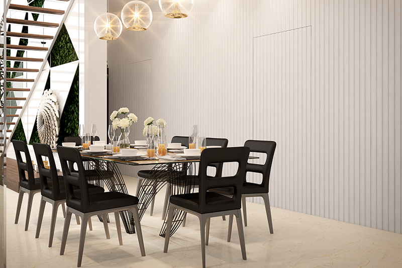 Modern contemporary dining room in black and white colour