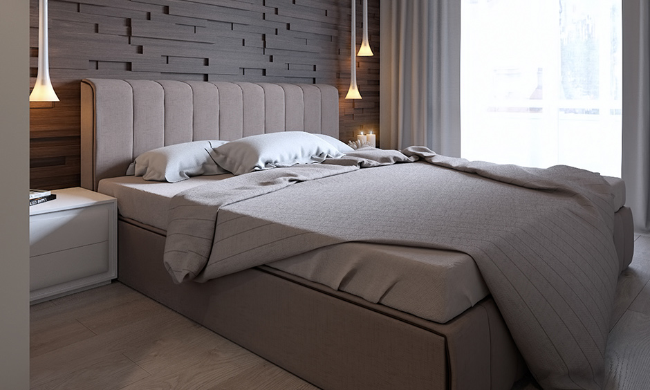 Walnut wood bedroom wall panels are an excellent idea for a modern bedroom.