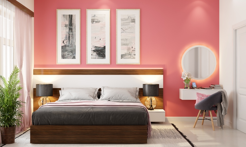 Pink colour wall for your home which blends perfectly with the decor and overall vibe of a modern home