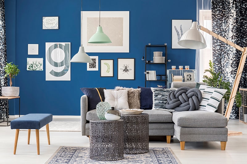 The regal royal blue shade is a classic choice for living room walls