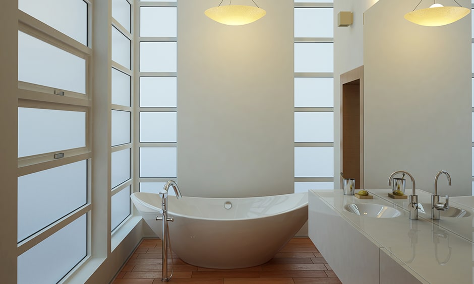 Contemporary bathroom design with a retro pendant bathroom lights