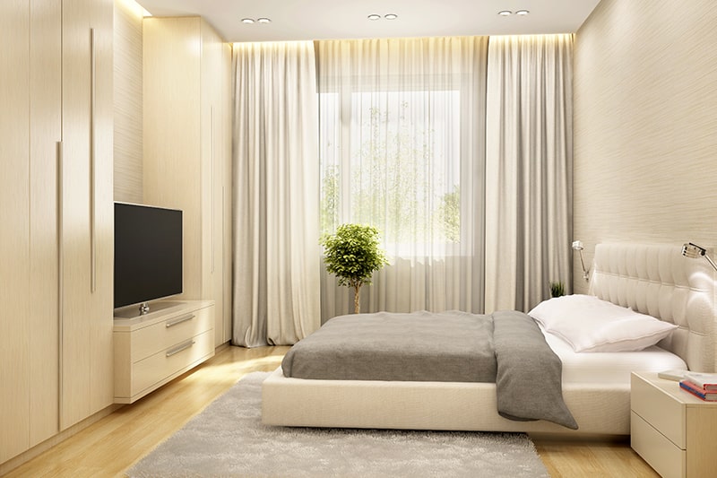 White bedroom curtains with solid or sheer gives a beautiful look to your bedroom interiors