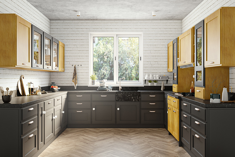 Yellow & black kitchen cabinets where colour that warms you up and a kitchen in this colour is sure to give you a cheerful cooking experience.