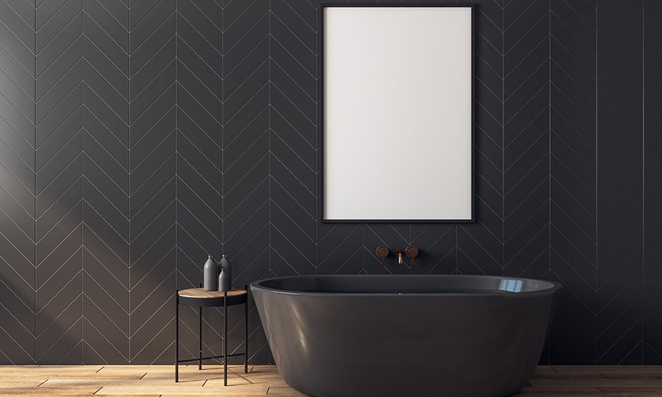 Modern black and white bathroom with the charcoal grey theme of your bathroom with vinyl flooring