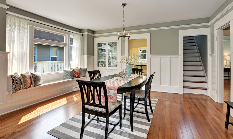 Elongated window seat ideas add extra seating for family members and occasional guests that look airy.