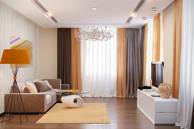 Golden beige and brown curtain designs bring clean look for your home interior