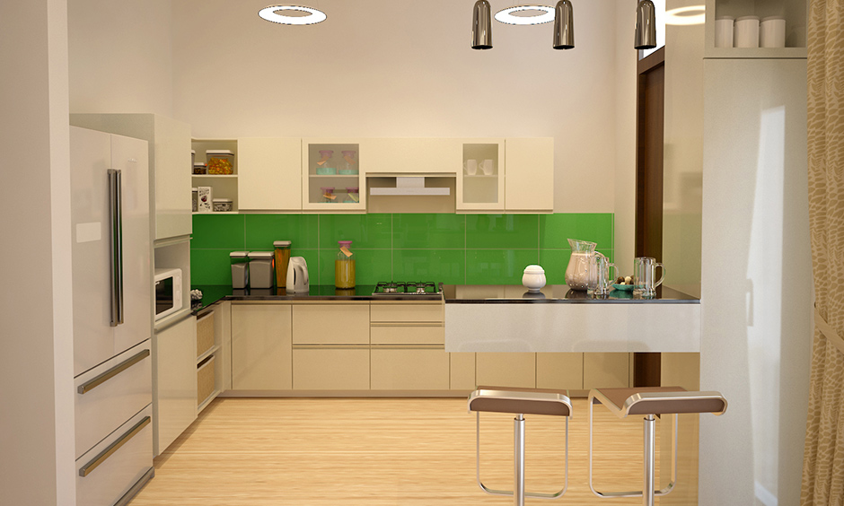 Green kitchen ideas a hint of green in white kitchen with green tiles above the countertop looks attractive.