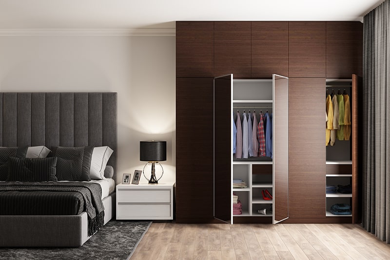 Latest colour combination for bedroom with a neutral colour scheme of black, white and chocolate brown