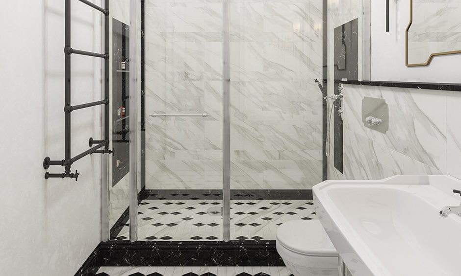 Use more white and less black floor tiles makes your bathroom design looks brightly