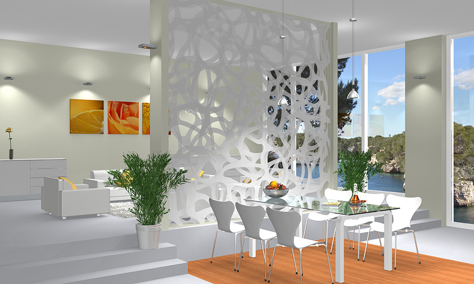 Squiggly scribbly room divider partition design between the living and dining area