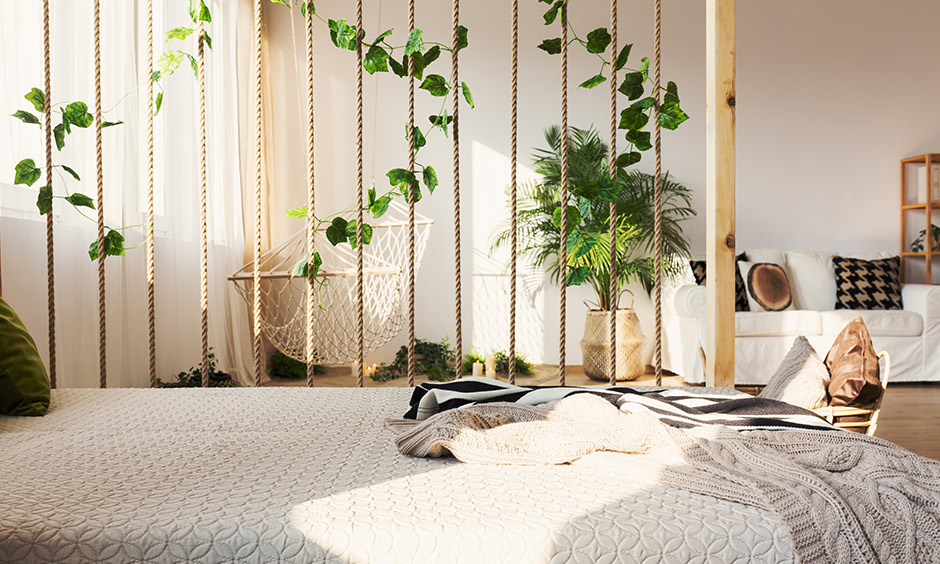 Beautiful modern bedroom brings back nature's touch with this room dividers for your home