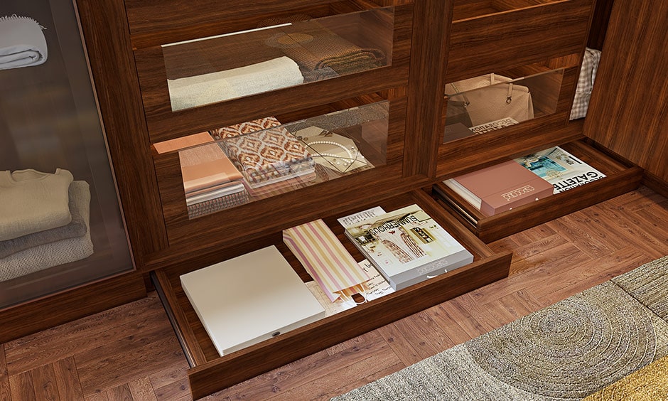 Your compartment for wardrobe with skirting drawers to keep your invoices, warranty cards, paper bags, extra stationary etc