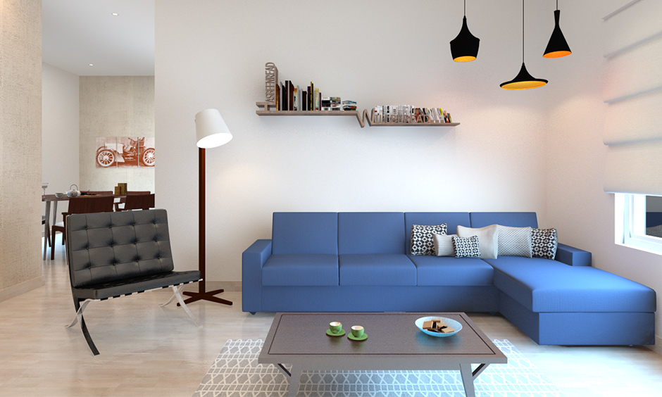 small apartment living room ideas minimalist with bright colours, classic grey chair and simple coffee table 