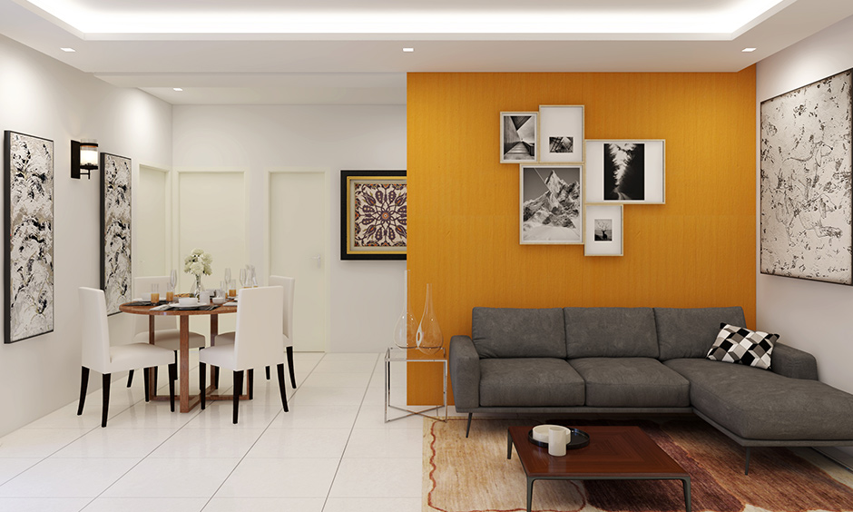 Yellow color living room wall resembles the colour of autumn leaves