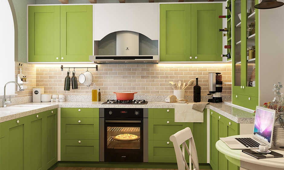 Bright u shaped modular kitchen design with a very flexible layout