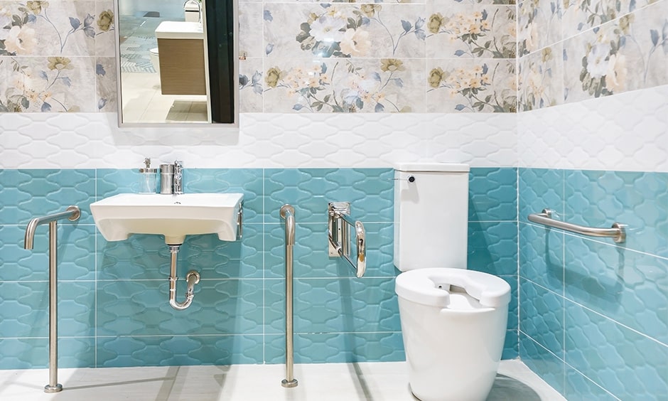 Floral printed tiles brings elegance look to elderly friendly bathrooms