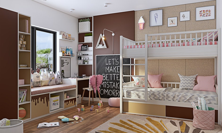 Girls bedroom colours with light pink and brown makes a beautiful girls bedroom