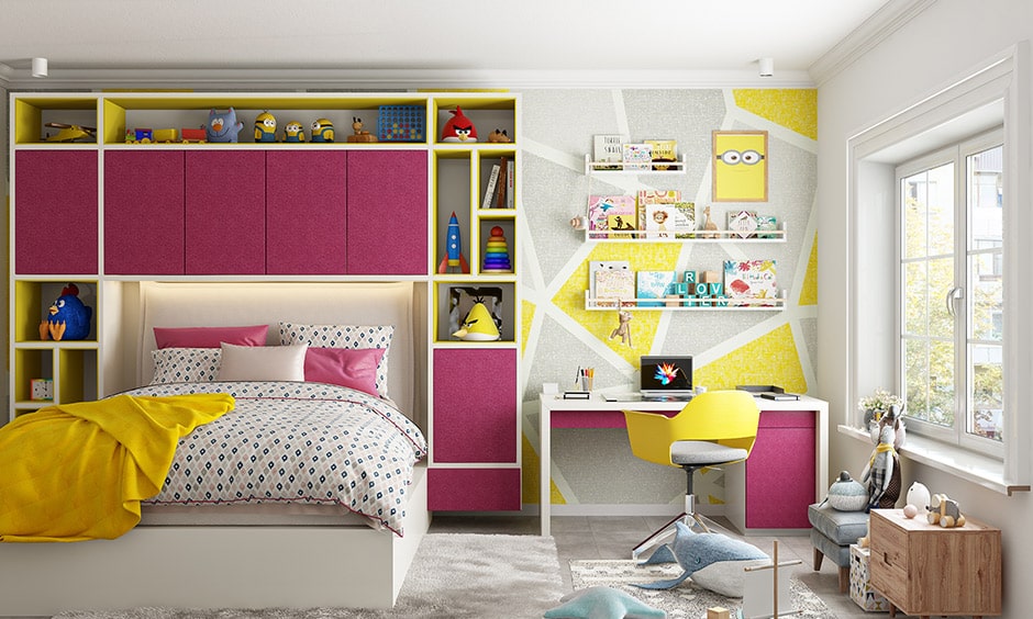 Kids bedroom colors yellow and magenta is a best paint colour combination for kids bedroom