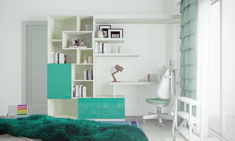 Modern study table with a bookshelf design makes a modern design study table