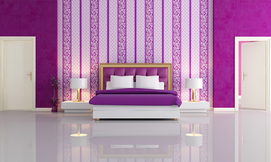 Purple colour combination for bedroom with a purple and white bedroom