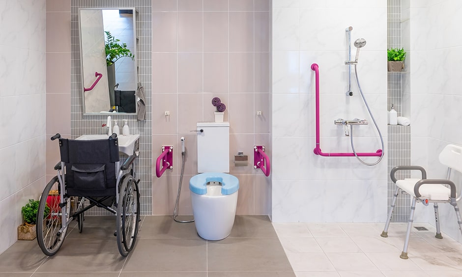 Senior citizen bathroom design images with a fresh pop of hot pink